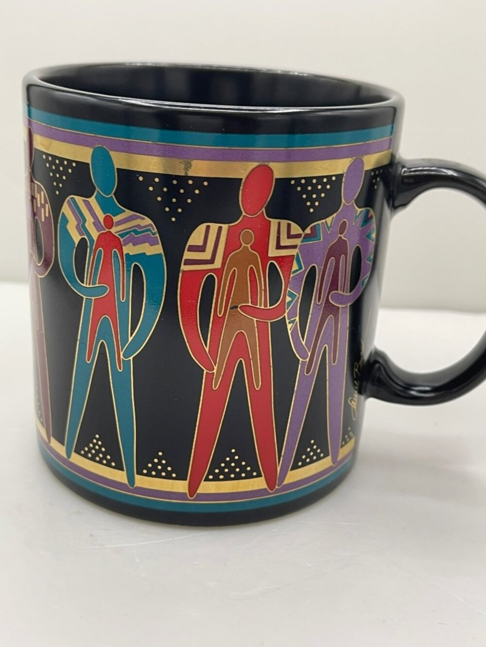 Laural Burch Mug "Talisman" 1988 Black Glazed Ceramic Gold Gilding Japan